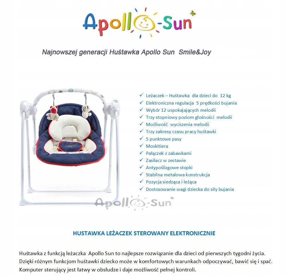 LONGLIFE LEŻACZEK BUJACZEK HUŚTAWKA moskit KOLORY Model ApolloSun