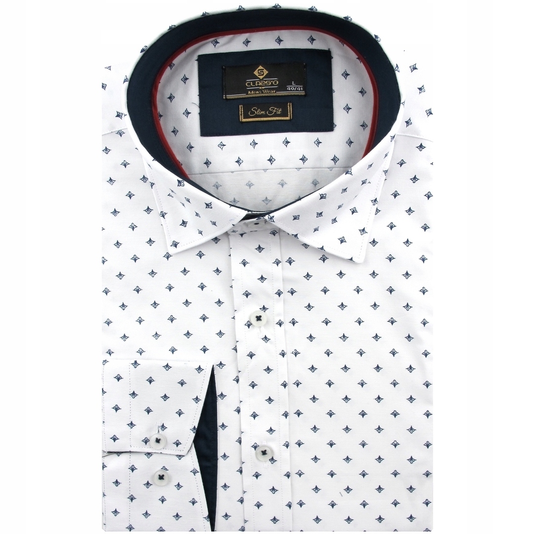 Koszula Męska Wizytowa do garnituru biała we wzorki Slim Fit L027