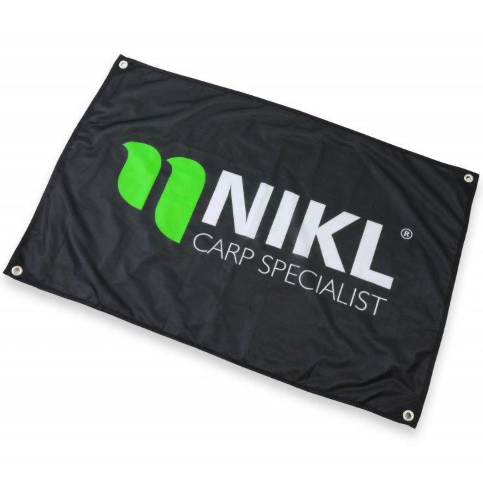 Flaga Wędkarska Karpiowa Czarna Uniwersalna 90x60 cm Logo Karel Nikl