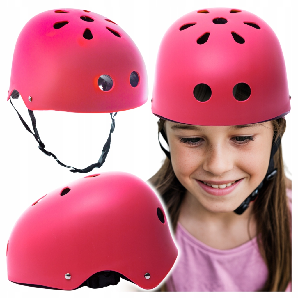 Kask Rowerowy dla Dzieci 48-55cm na Rower Hulajnogę Rolki Dziecięcy Różowy