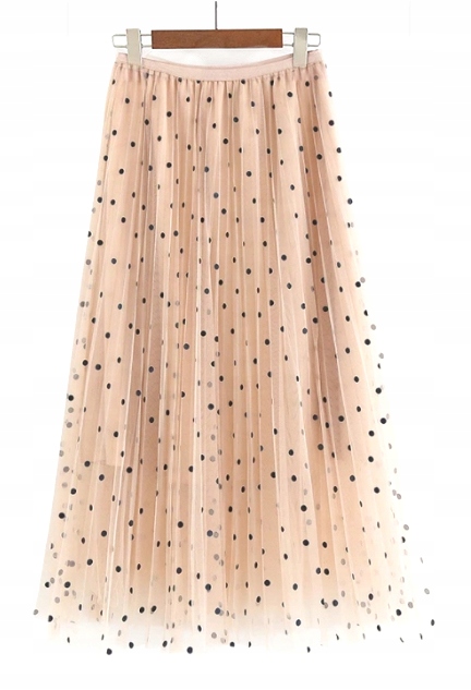 TIULOWA półdługa SPÓDNICA SZYFON kropki KAWOWA Zapięcie brak