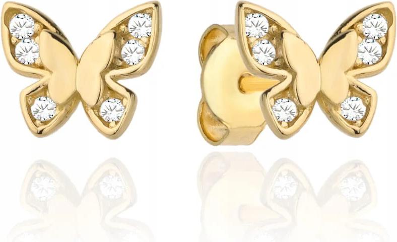 Náušnice zlaté 585 motýlek a křidélka ze zirkonu jsou ideální jako dárek 14k