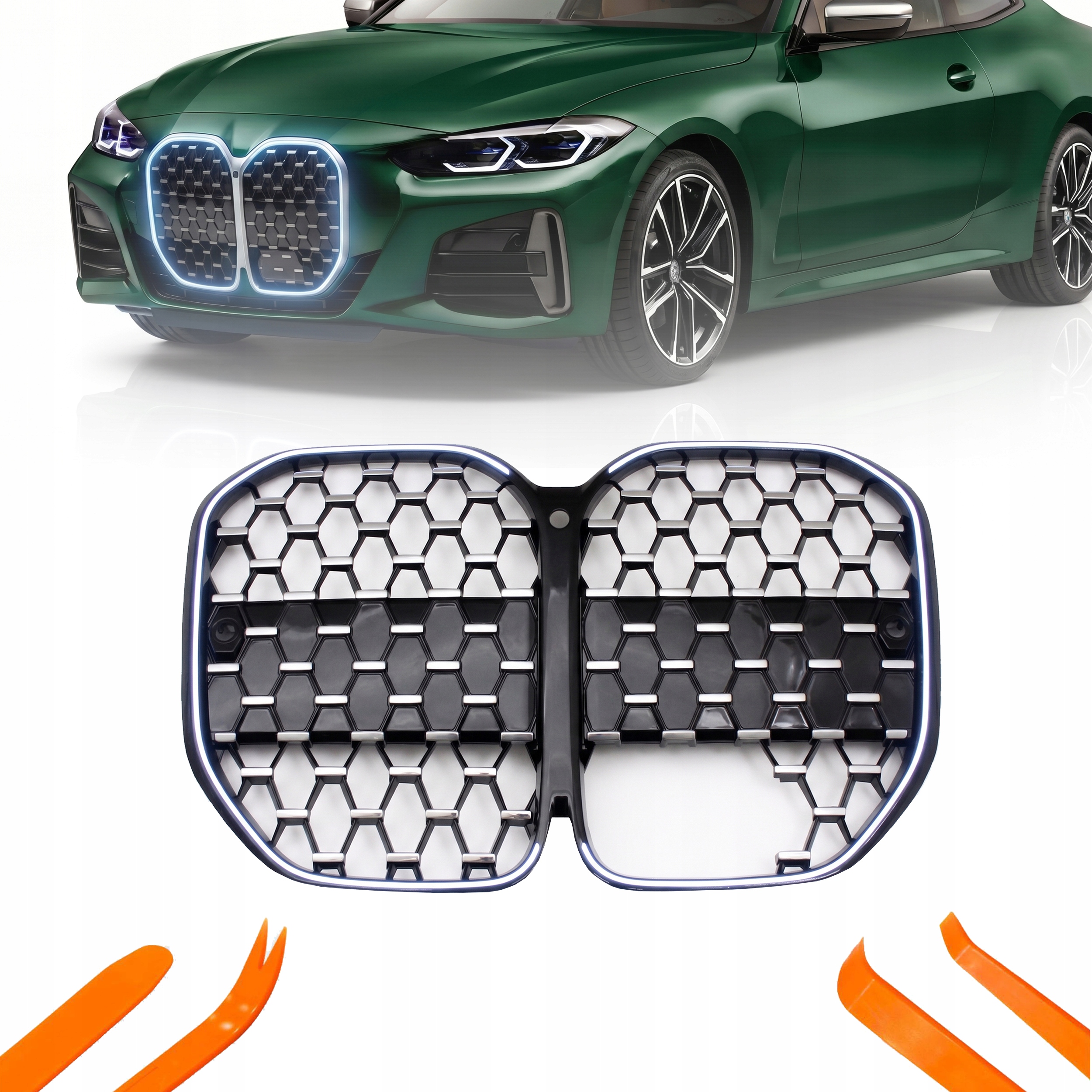 Led Přední Atrapa Pro Bmw 4 G22 2021 Černá Stříbrný Diamant