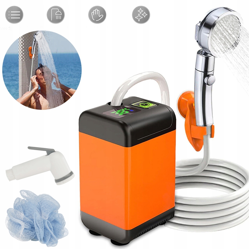 Turistická Sprcha Elektrická Kempingová Pumpa LCD 3 Režimy Výdeje Vody