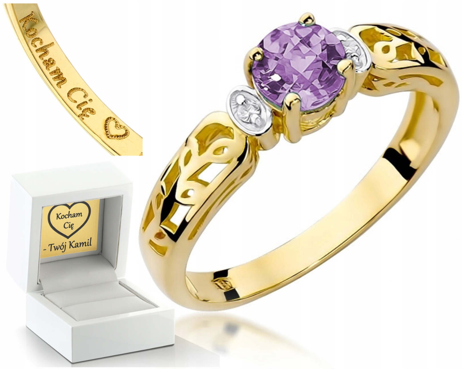 Prstýnek S Ametystem A Brilianty Gravírování Bonus