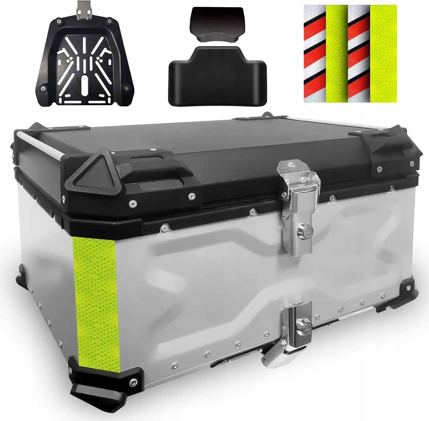 Vokka motocyklový kufor topcase centrálny, hliníkový, 65 l, strieborné operadlo
