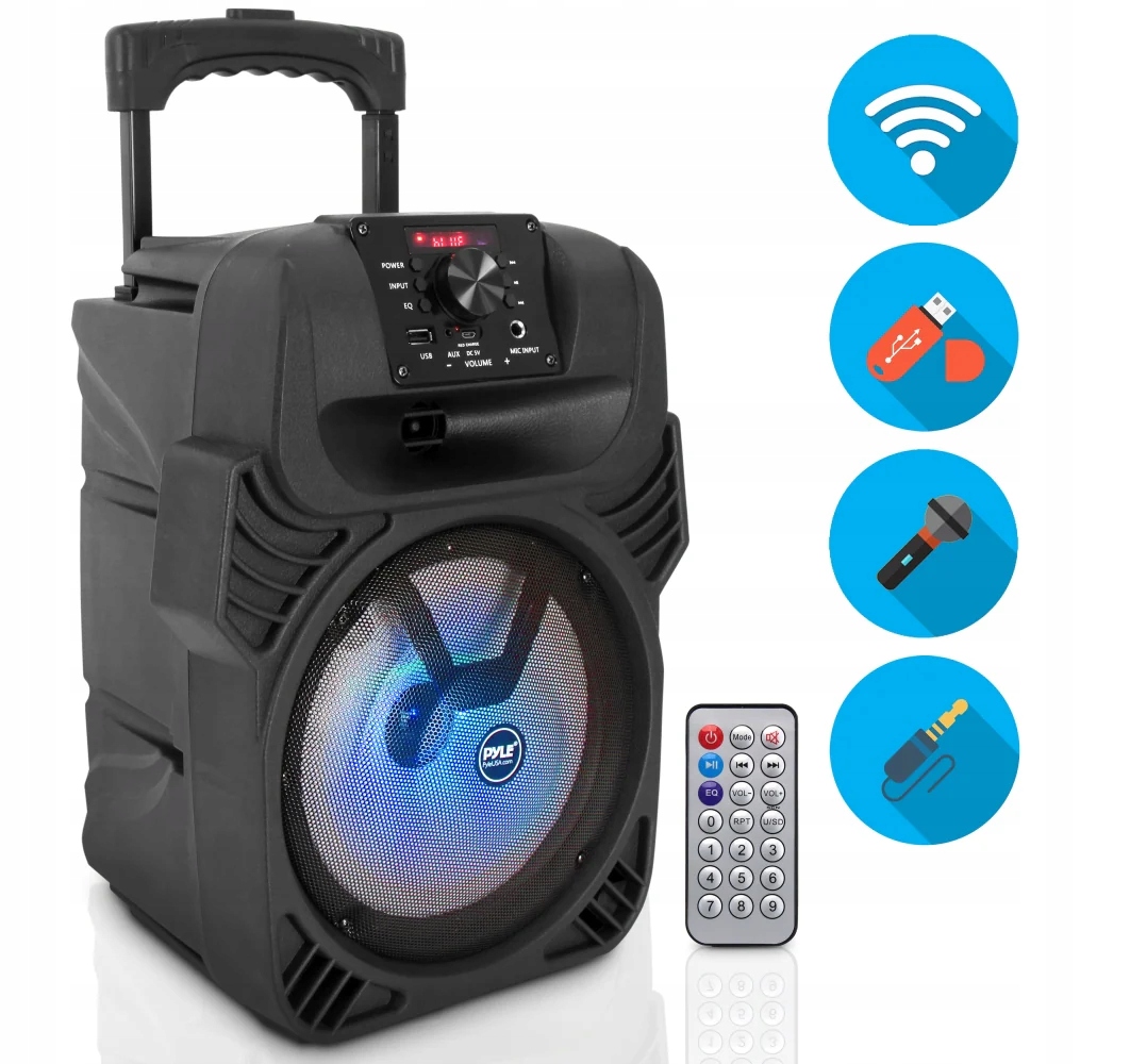 Pyle 844B Bluetooth reproduktor mikrofon Aku rádio MP3/USB/FM Disco Light 400W