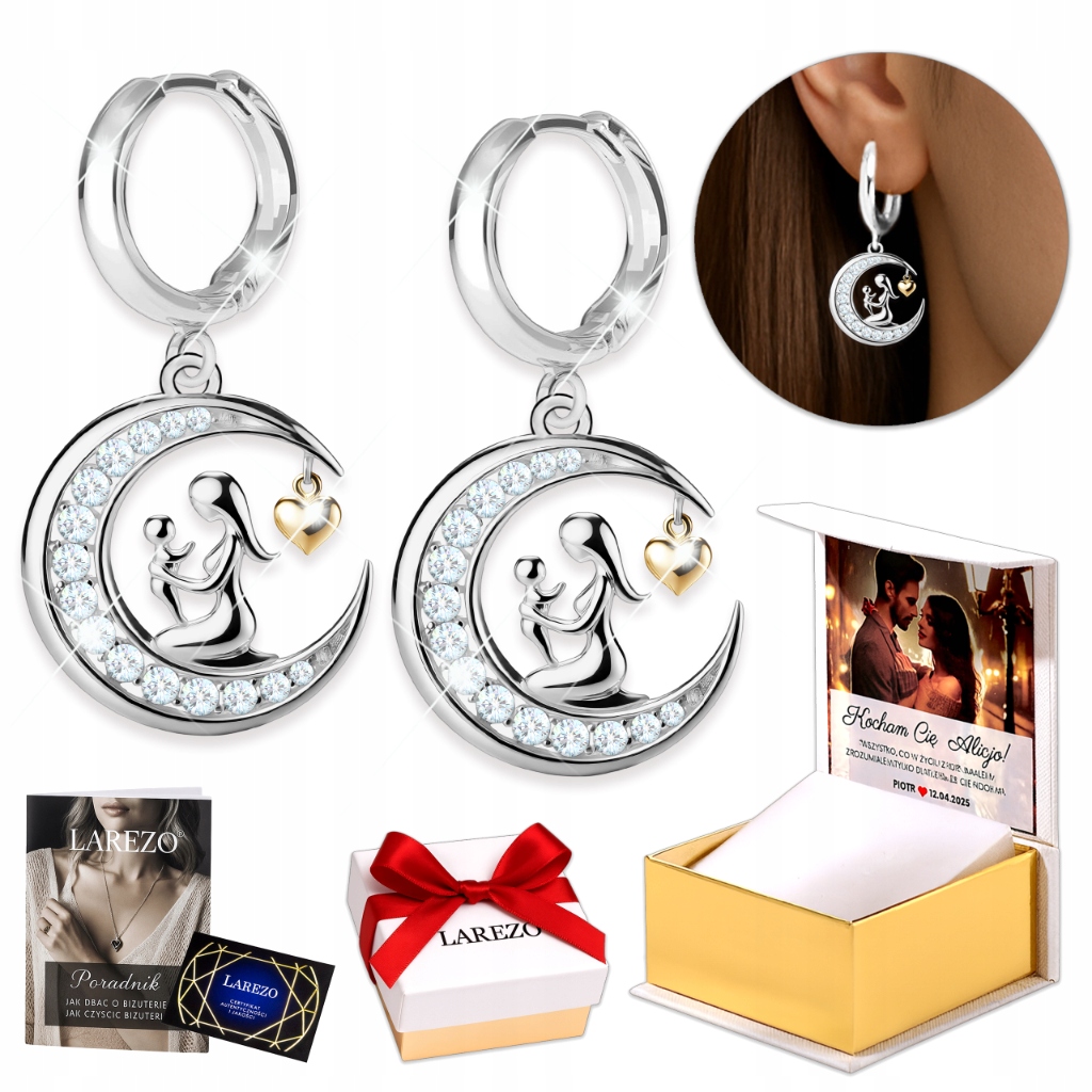 Stříbrné Náušnice 925 Půlměsíce s zirkony pro maminku Matka s dítětem