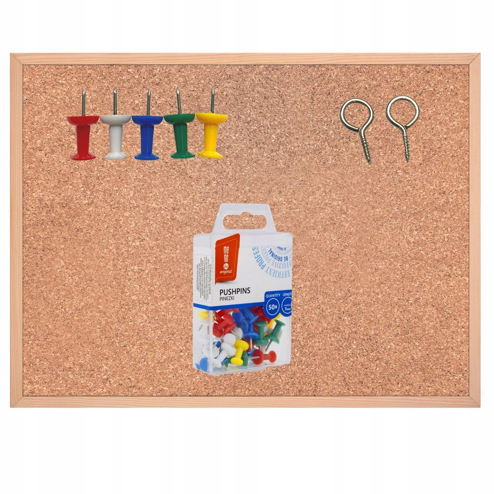 

Tablica korkowa 60x40cm drewniana pinezki 50 szt