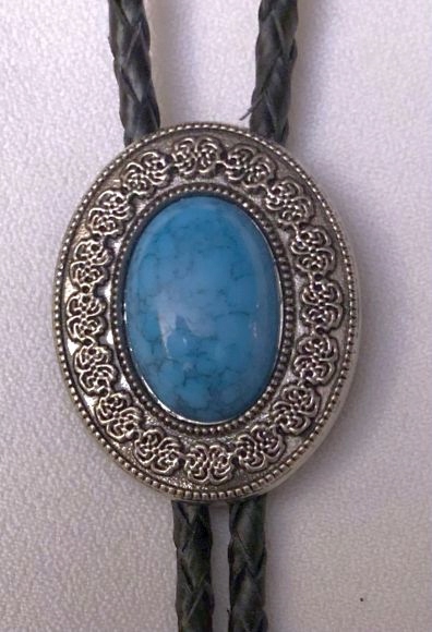 Bolo kravata westernová s tyrkysovou pleteninou, přírodní kůže