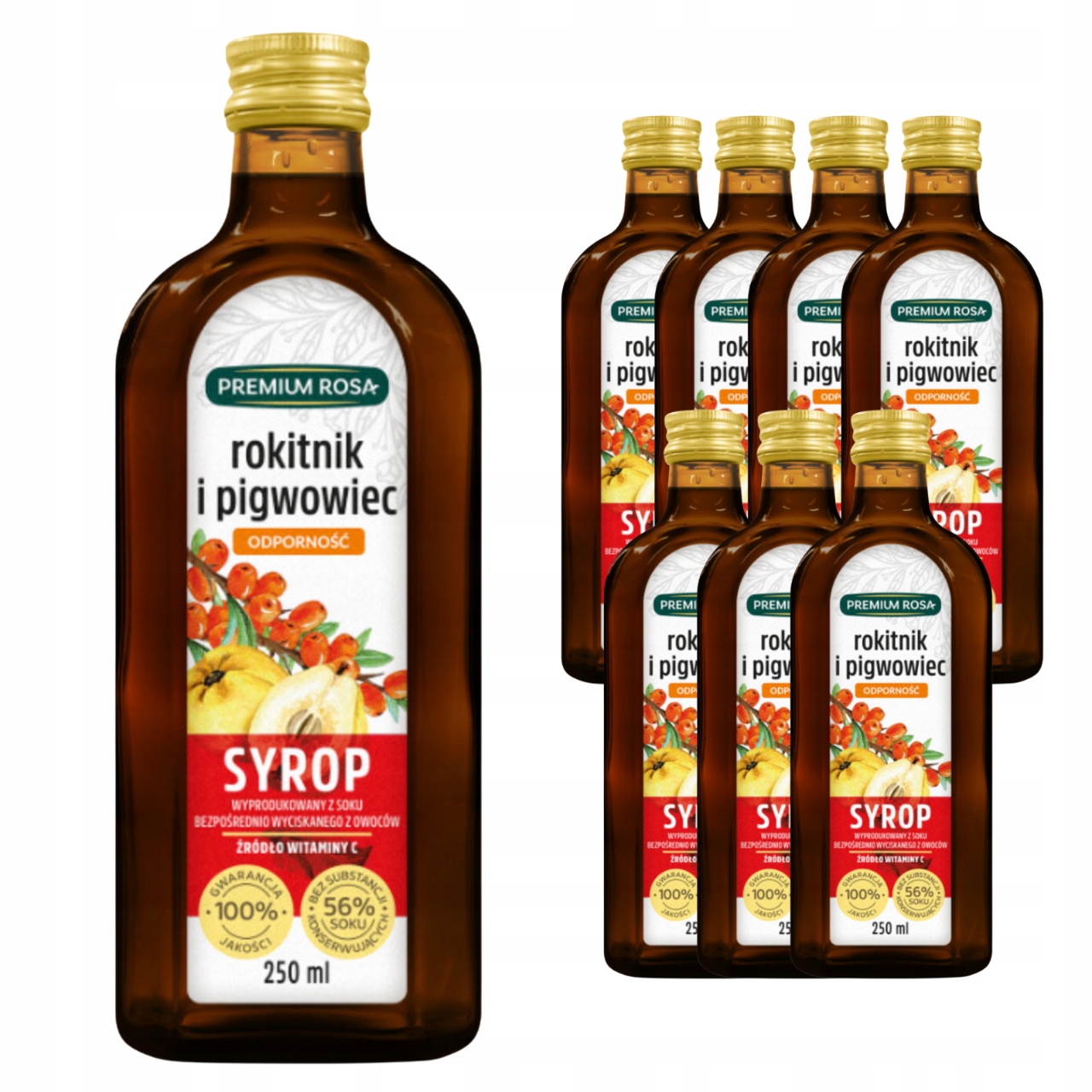 Premium Rosa Syrop z rokitnika i Pigwowca z Cynamonem 250ml Zestaw x8