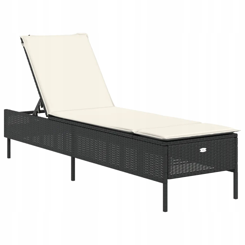 Zahradní lehátko černé s krémovým polštářem, rozměry 198 x 55 x 39-97 cm