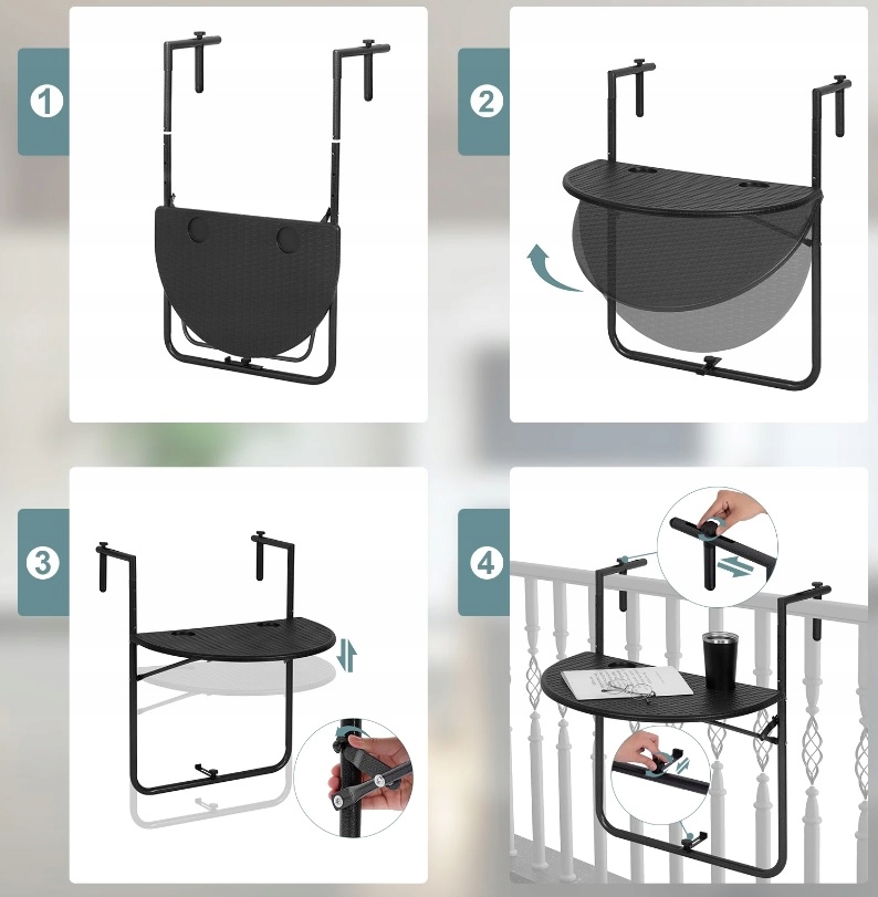 STOLIK BALKONOWY SKŁADANY Półka na Balustradę Turystyczny KAWOWY NA TARAS Materiał dominujący tworzywo sztuczne