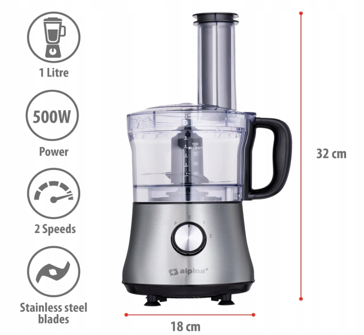 Alpina kuchyňský robot 3v1 seká a nakrájí 500 W