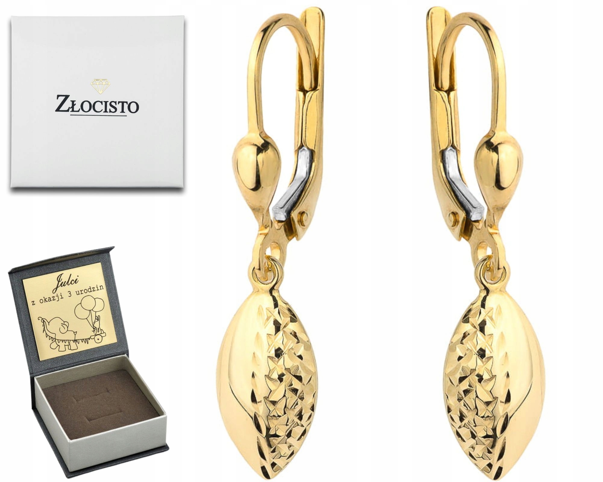 Zlaté Náušnice Závěsné Jemné Slzy 585 Gravírování