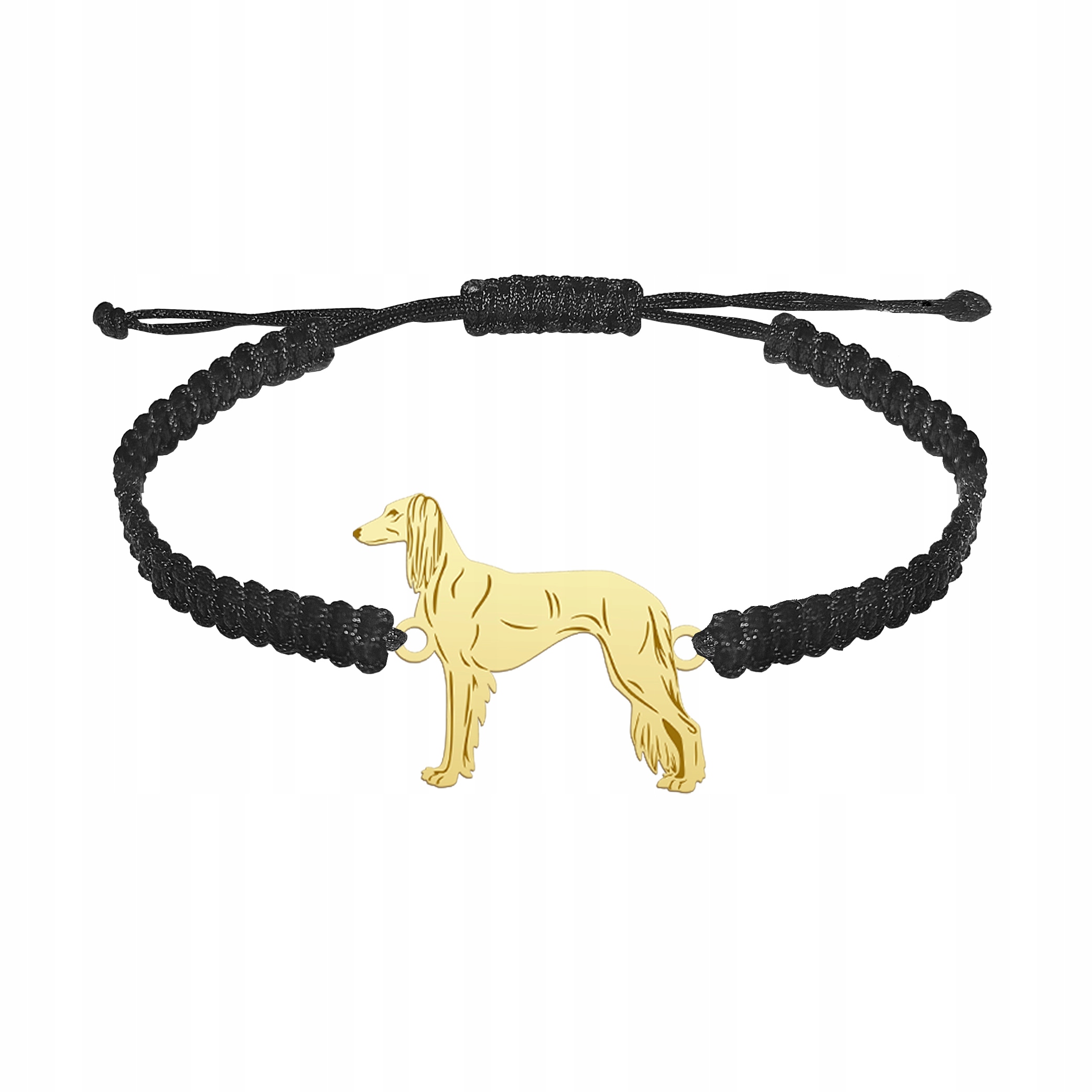 Zlatý náramek s perským chrtem Saluki 925 Makramé Dárek Gravírování