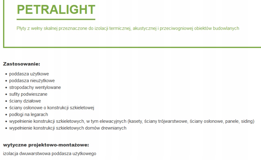 WEŁNA SKALNA PETRALANA PETRALIGHT 0,035 12cm Kod producenta WEŁNA SKALNA PETRALANA PETRALIGHT 0,035