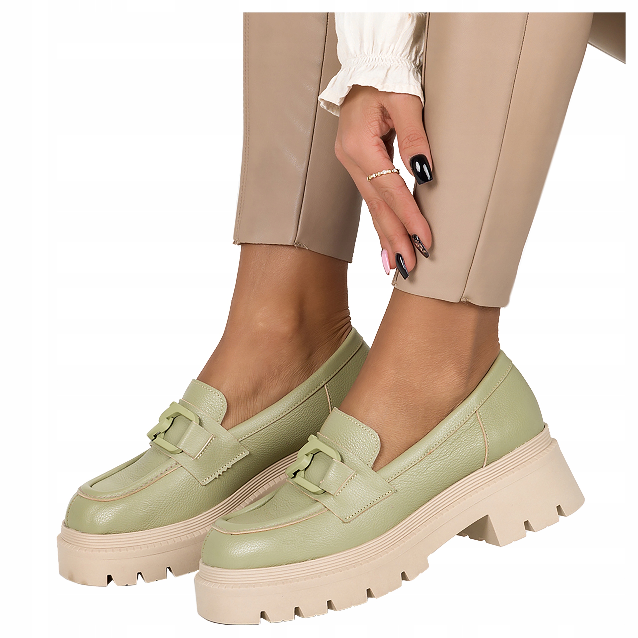 Dámské Mokasíny Kožené Polobotky S Řetězem, velikost 41