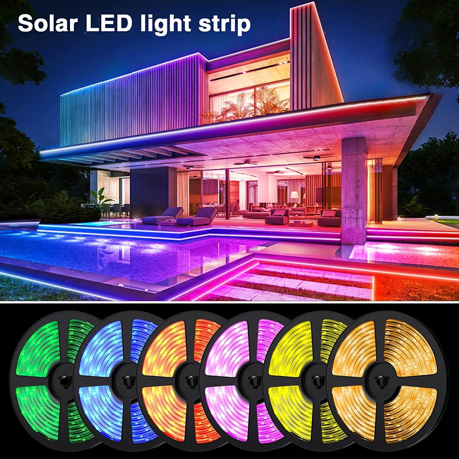 MIWATT Solarny LED Pasek 5M RGB Wodoodporny IP67 Na Zewnątrz — miniatura 8