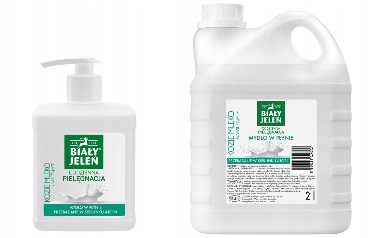 BIAŁY JELEŃ ZESTAW MYDŁO W PŁYNIE KOZIE MLEKO 2L ZAPAS + 500ml W POMPCE