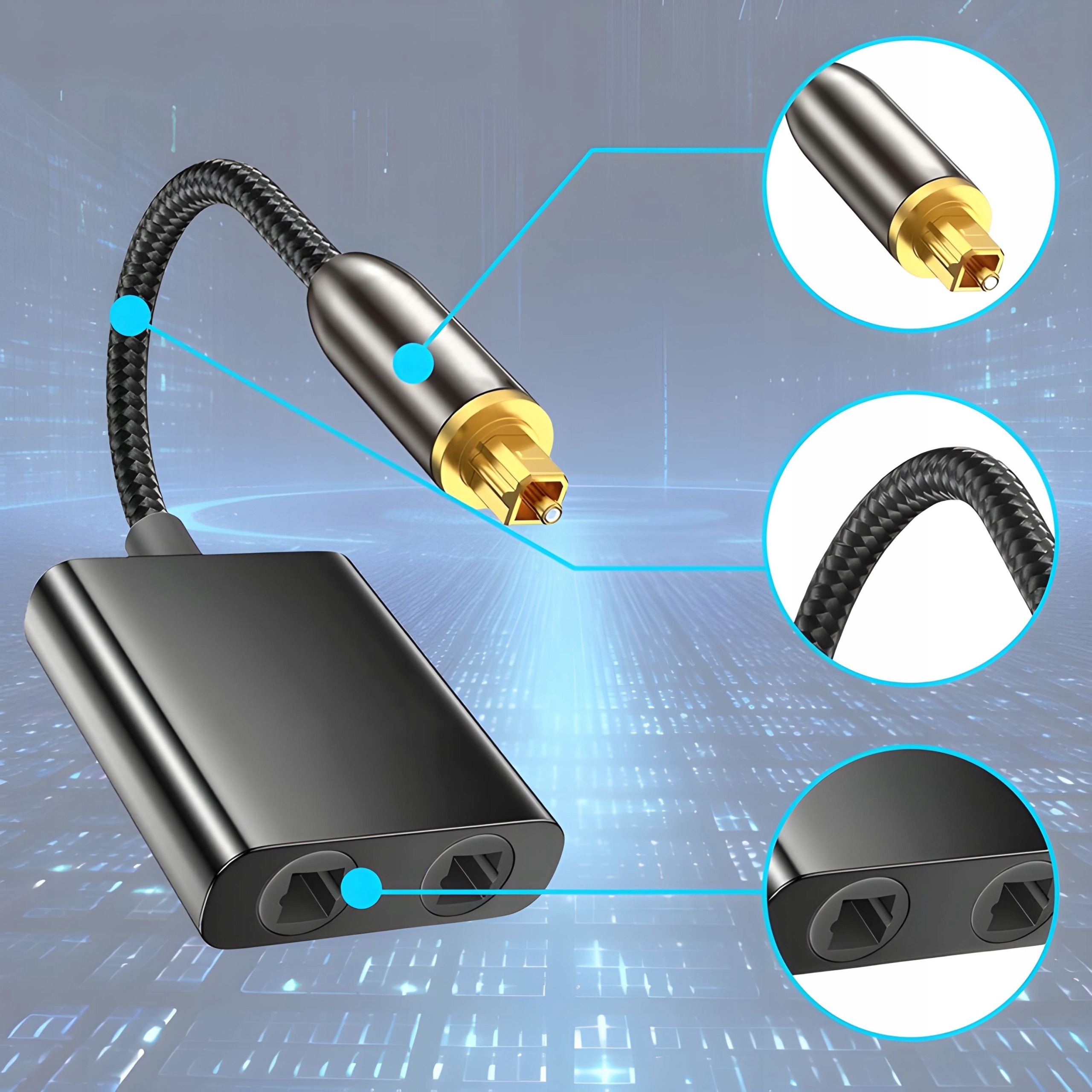 TOSLINK ROZDZIELACZ OPTYCZNY POZŁACANY AUDIO SPLITTER 1x2 SPDIF ADAPTER Marka Smart-Tel