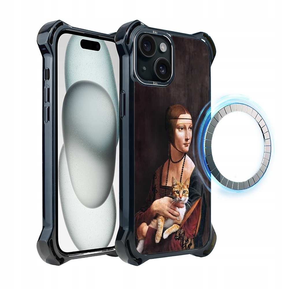 Pouzdro DropGuard Ultra pro iPhone 15 Ibizu s MagSafe, dáma s kočkou