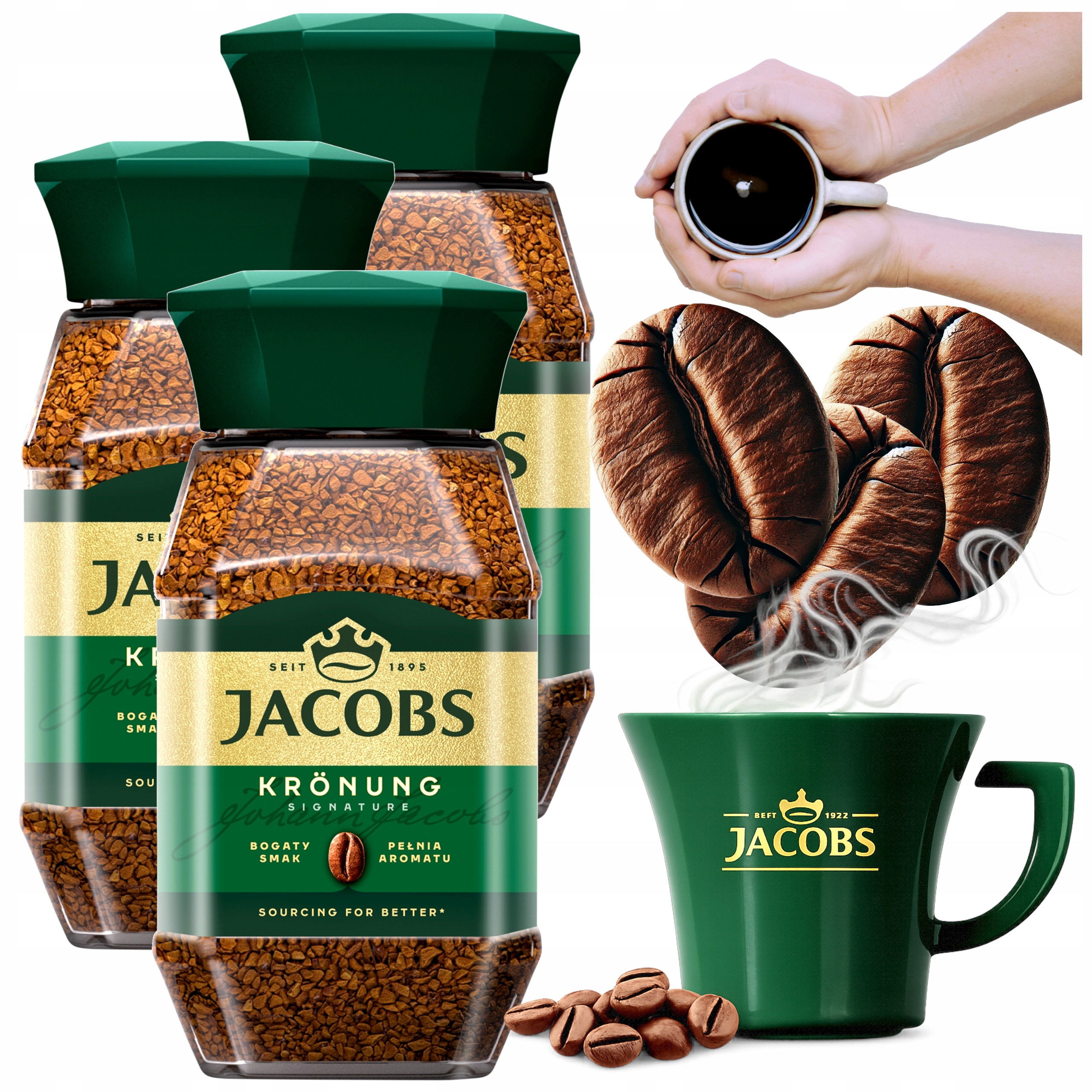 Kawa Jacobs Rozpuszczalna 200g x3 Kronung W Słoiku Instant Original Cafe