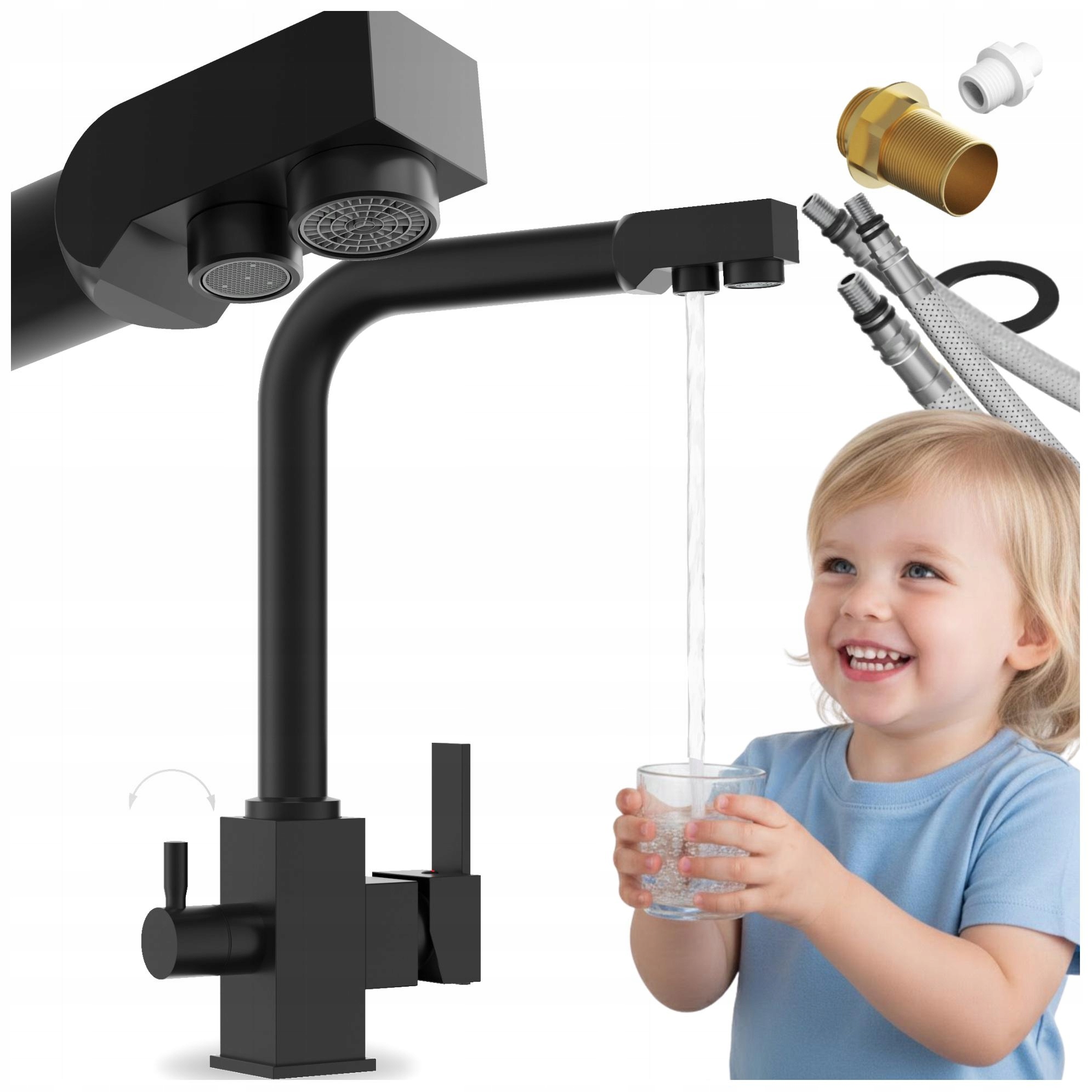 Kuchynská trojcestná batéria pre vodný filter Node, čierna, výtokový filter