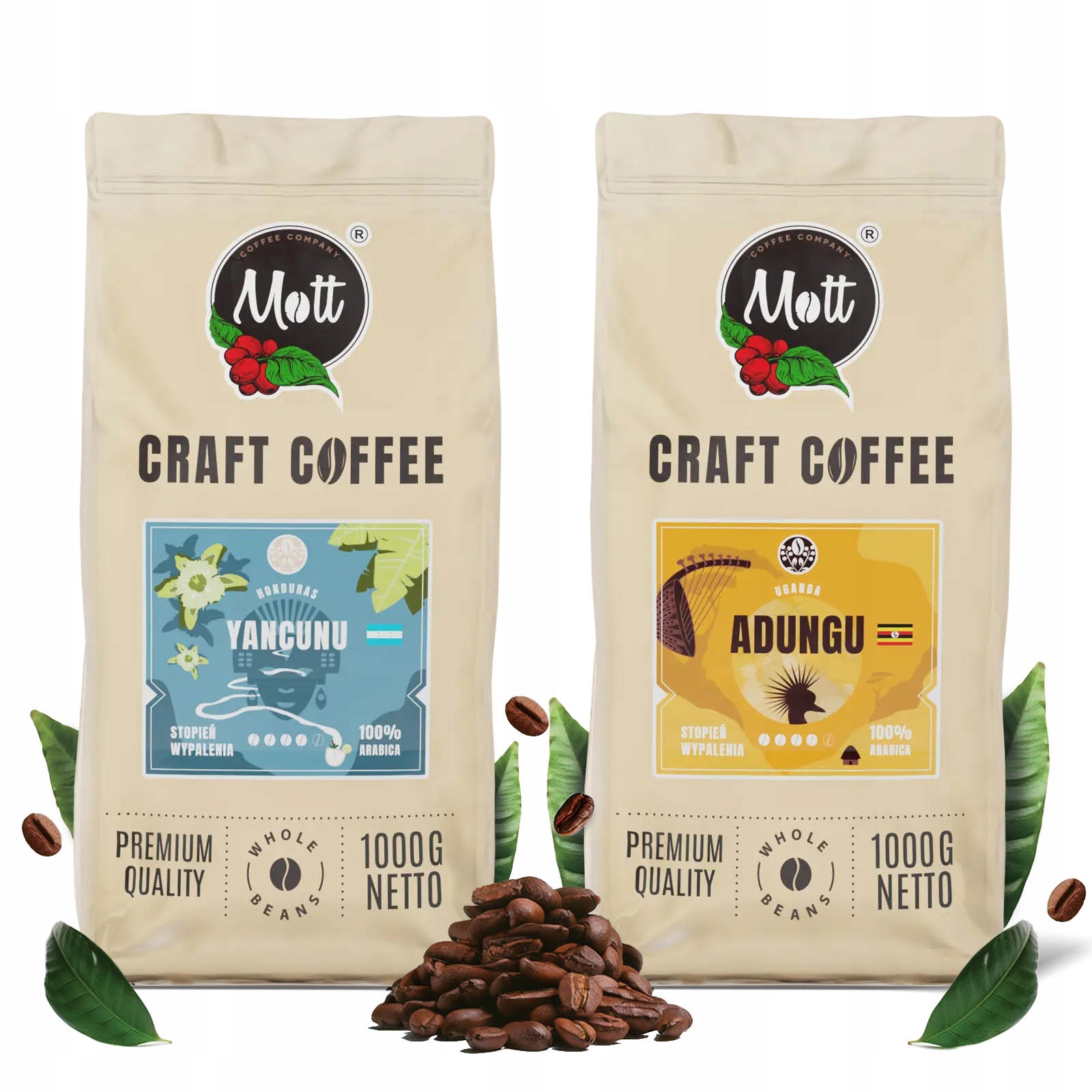 Levně Káva zrnková 2kg sada Uganda Honduras 100%ARABICA Mott Coffee