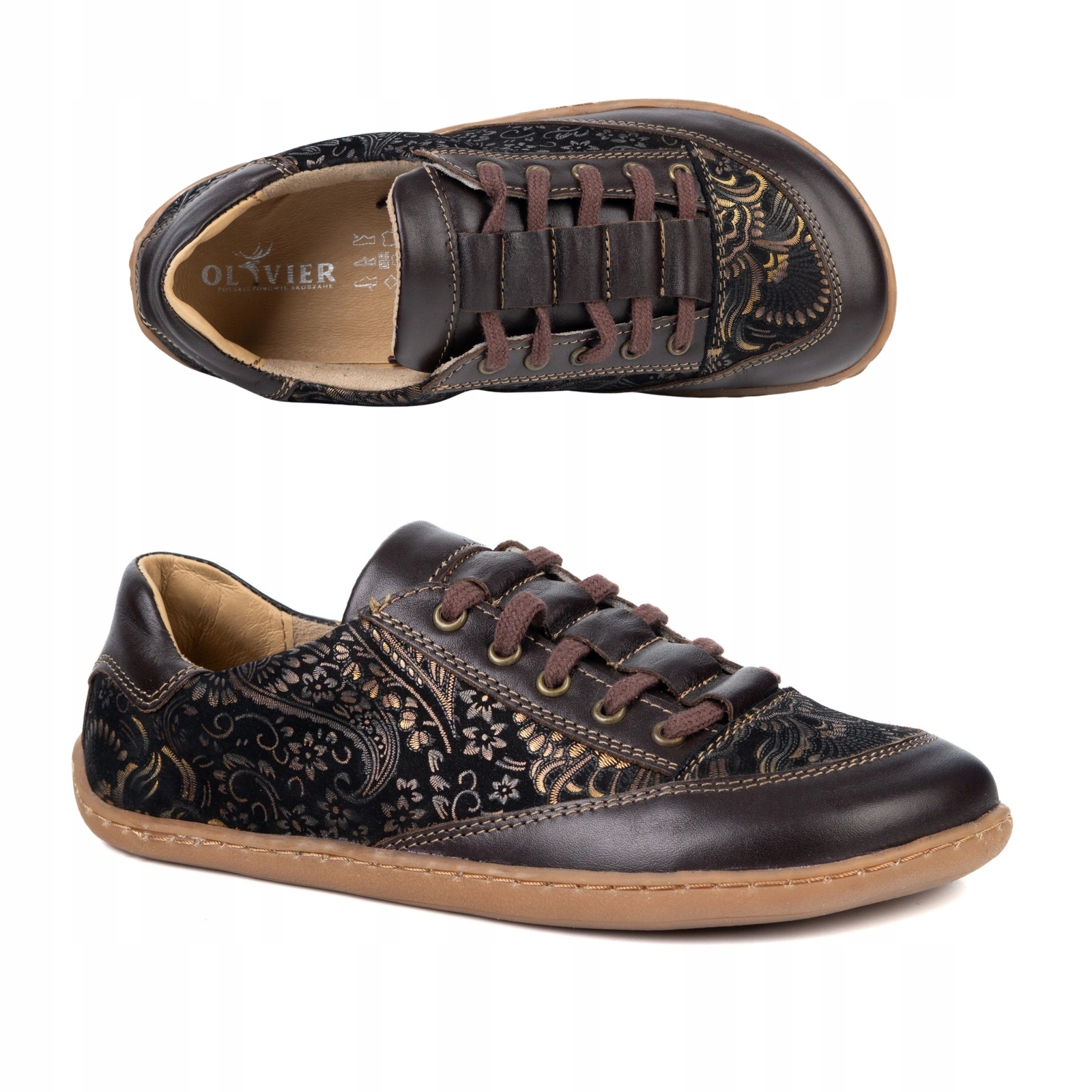 Dámské kožené boty Barefoot minimalistické Kaia květy hnědé 40