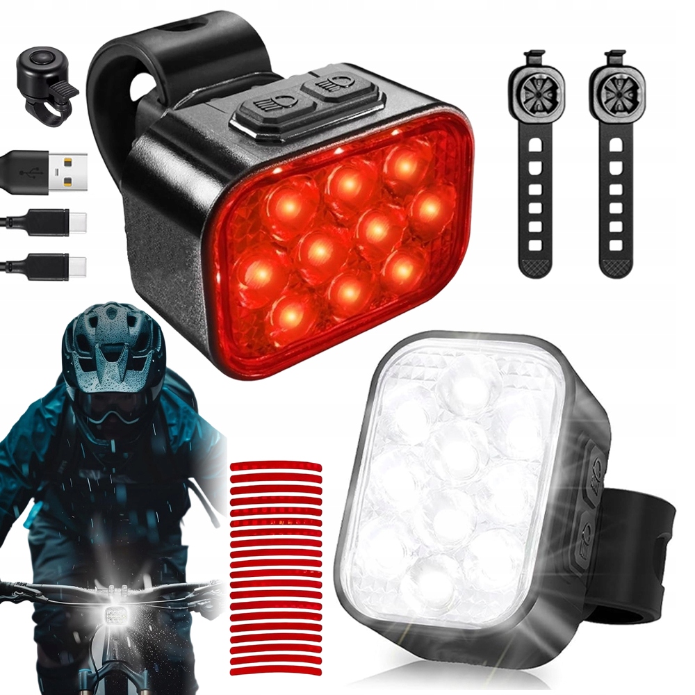 Lampka Rowerowa Led Przednia Tylna 5 Trybów Świecenia Cienka Przenośna IP65