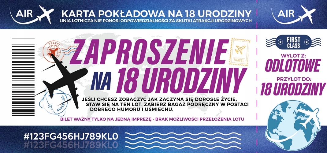 

Zaproszenia na osiemnastkę First Class 10 szt ZDL6