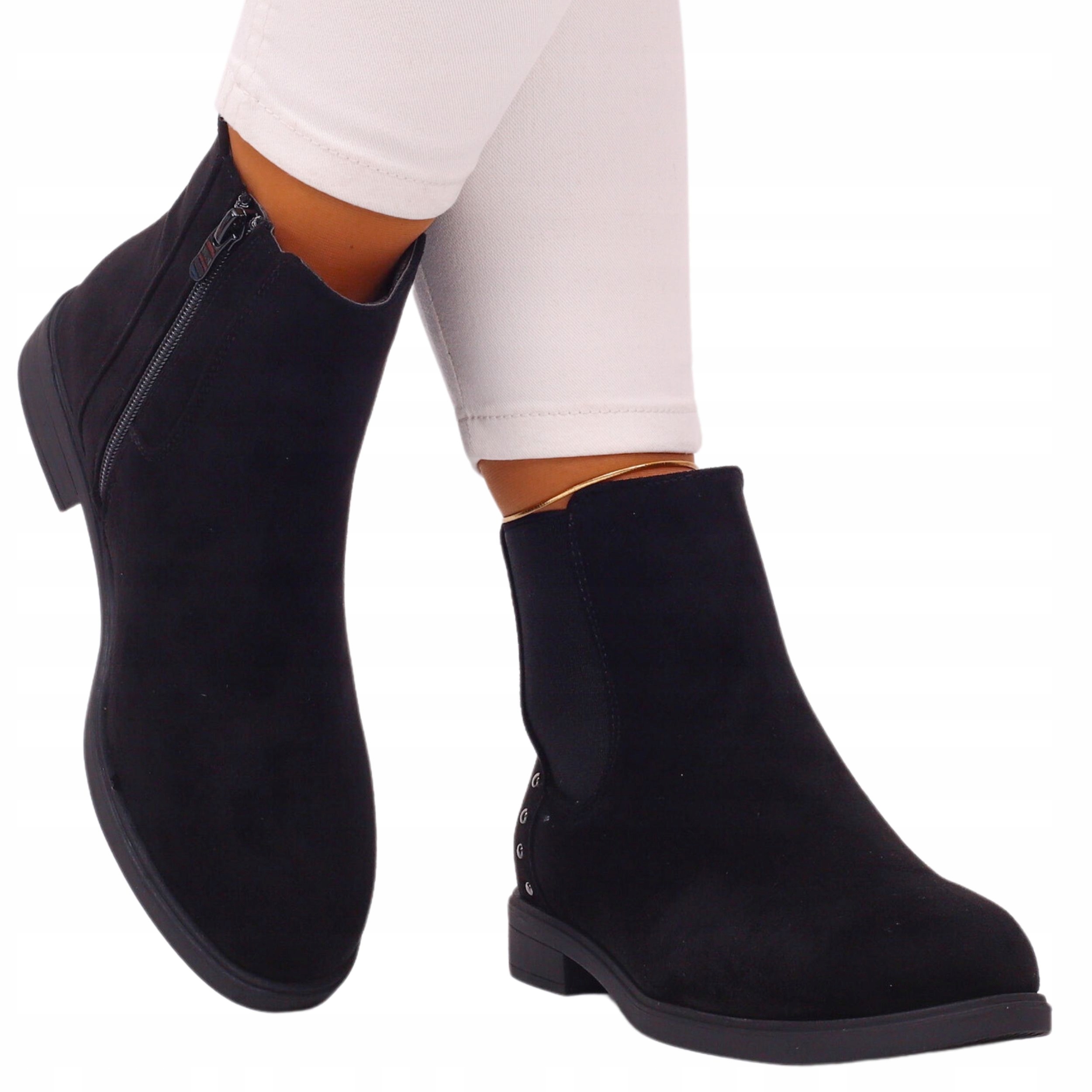 BOTKI DAMSKIE ZIMOWE CZARNE ELEGANCKIE SZTYBLETY Marka inna