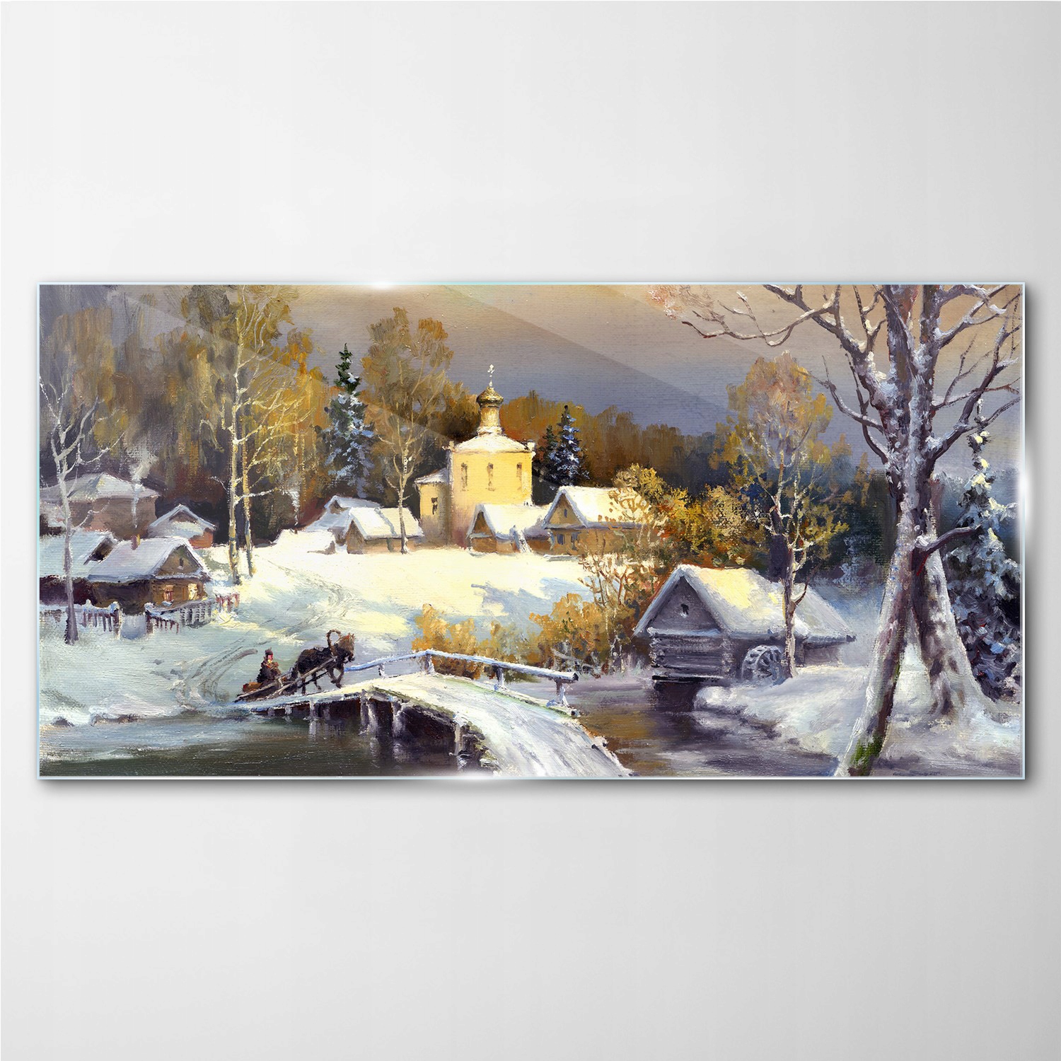 

Obraz na ścianę szklany Zima śnieg wieś 100x50 cm