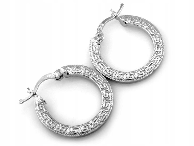 Dámské stříbrné náušnice 925, kroužky se zapínáním na patent, řecký motiv