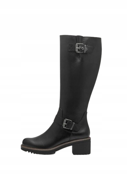 Marco Tozzi Černé Klasické Kozačky S Přezkami Na Sloupku, Velikost 40