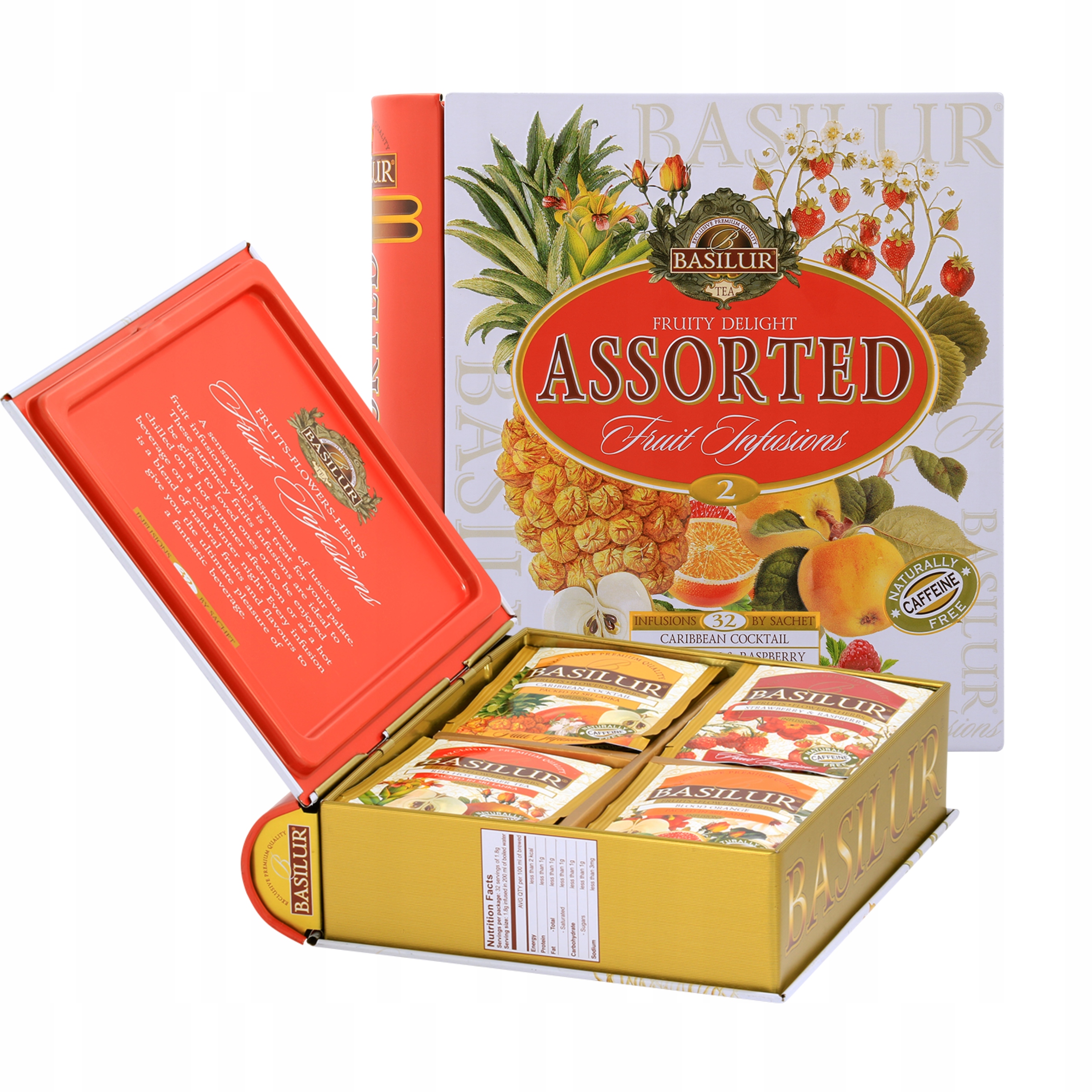 Levně Sada čajů Basilur Fruity Delight 4 příchutě Plechovka sáčky Kniha 32ks