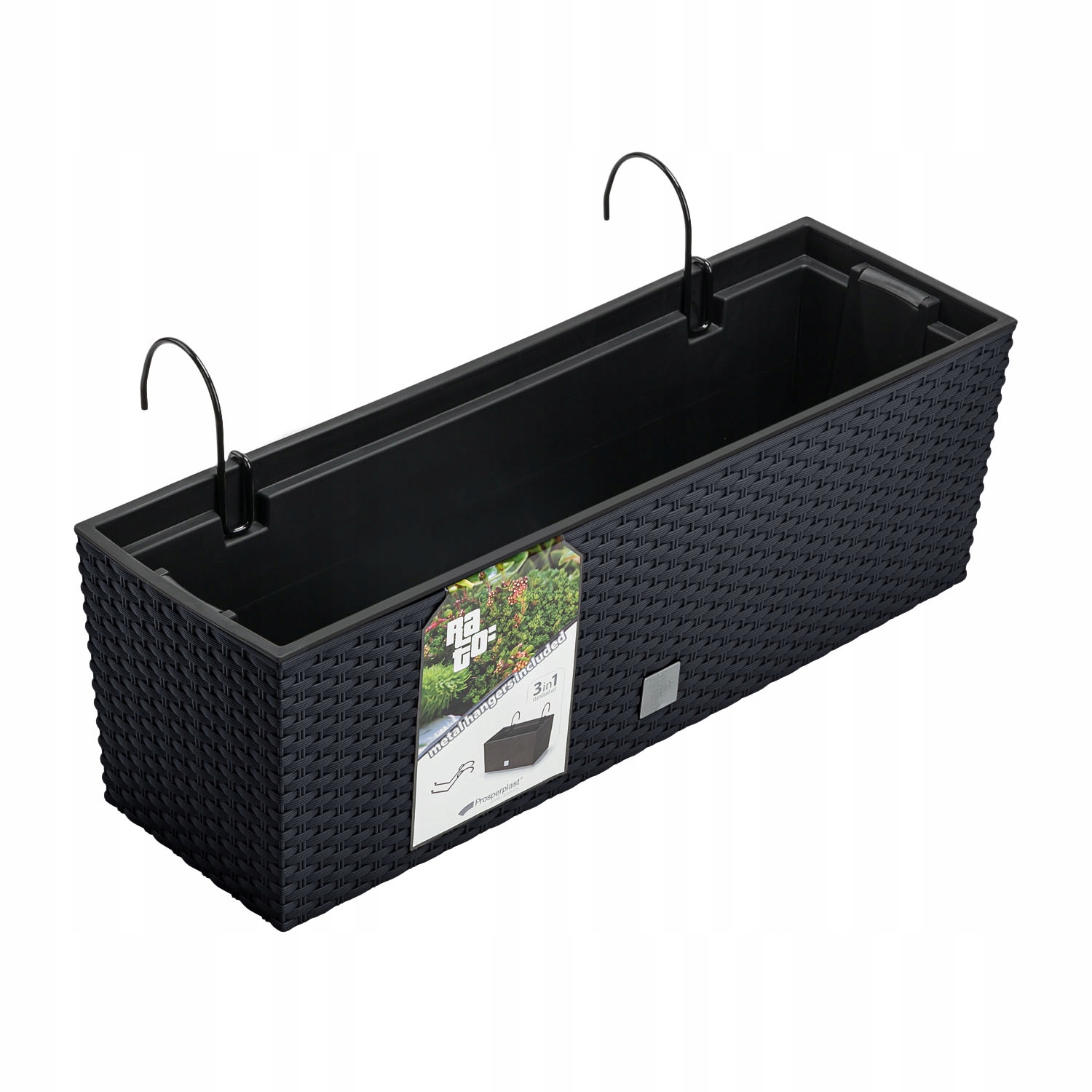 

Doniczka balkonowa DRC600W rattanowa z hakami