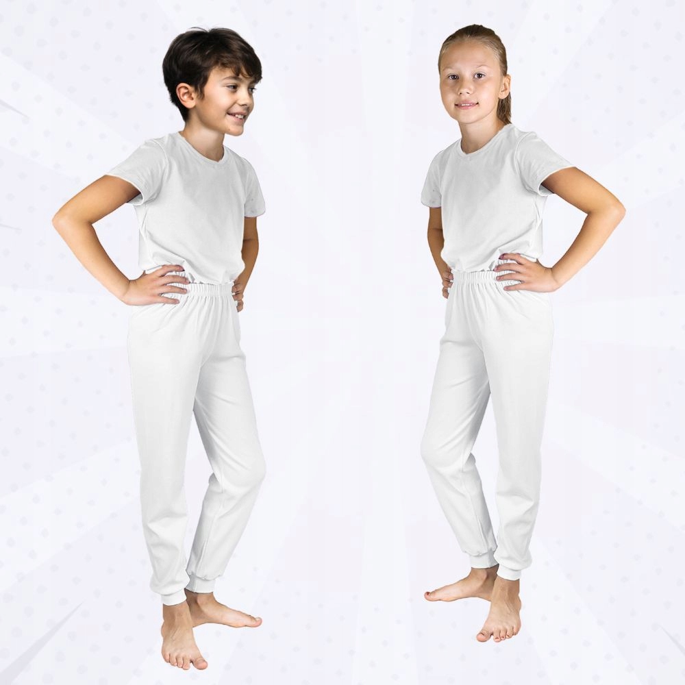 CIENKIE SPODNIE DRESOWE 140 SPORTOWE BIAŁE LUŹNE DZIECIĘCE DRES DLA DZIECI Wiek dziecka 0 +