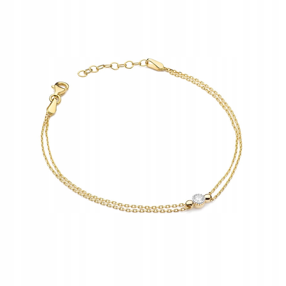 Zlatý náramek 585 gold s diamantem, dvojitý řetízek, briliant