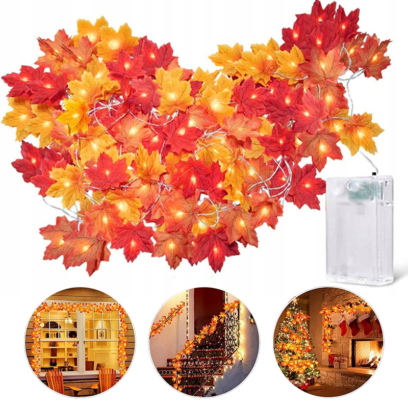 GIRLANDA ŚWIETLNA LAMPKI 20LED LIŚCIE KLONU 3M DEKORACJE JESIENNE HALLOWEEN