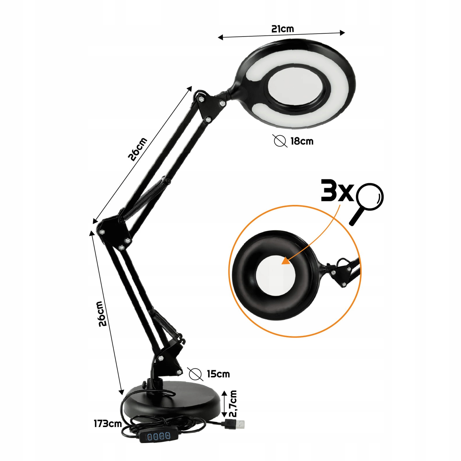 Lampka Biurkowa Kosmetyczna LED 8W CCT Ściemnialna Lupa Powiększająca Rodzaj gwintu zintegrowane źródło LED