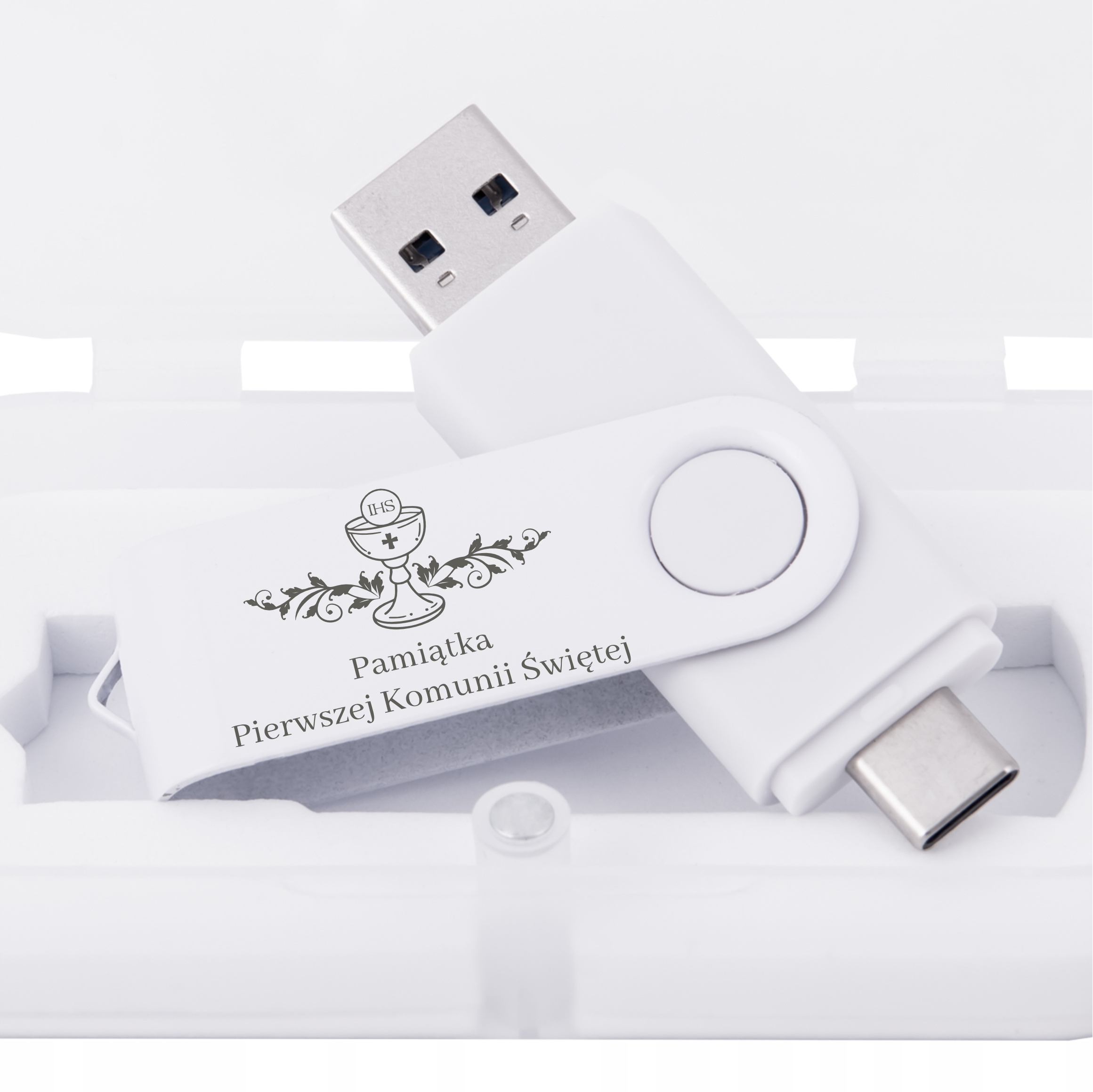 Pendrive na přijímání I Svaté Přijímání 256 Gb 3.0 Usb-c Gravírování k prvnímu svatému přijímání Krabička