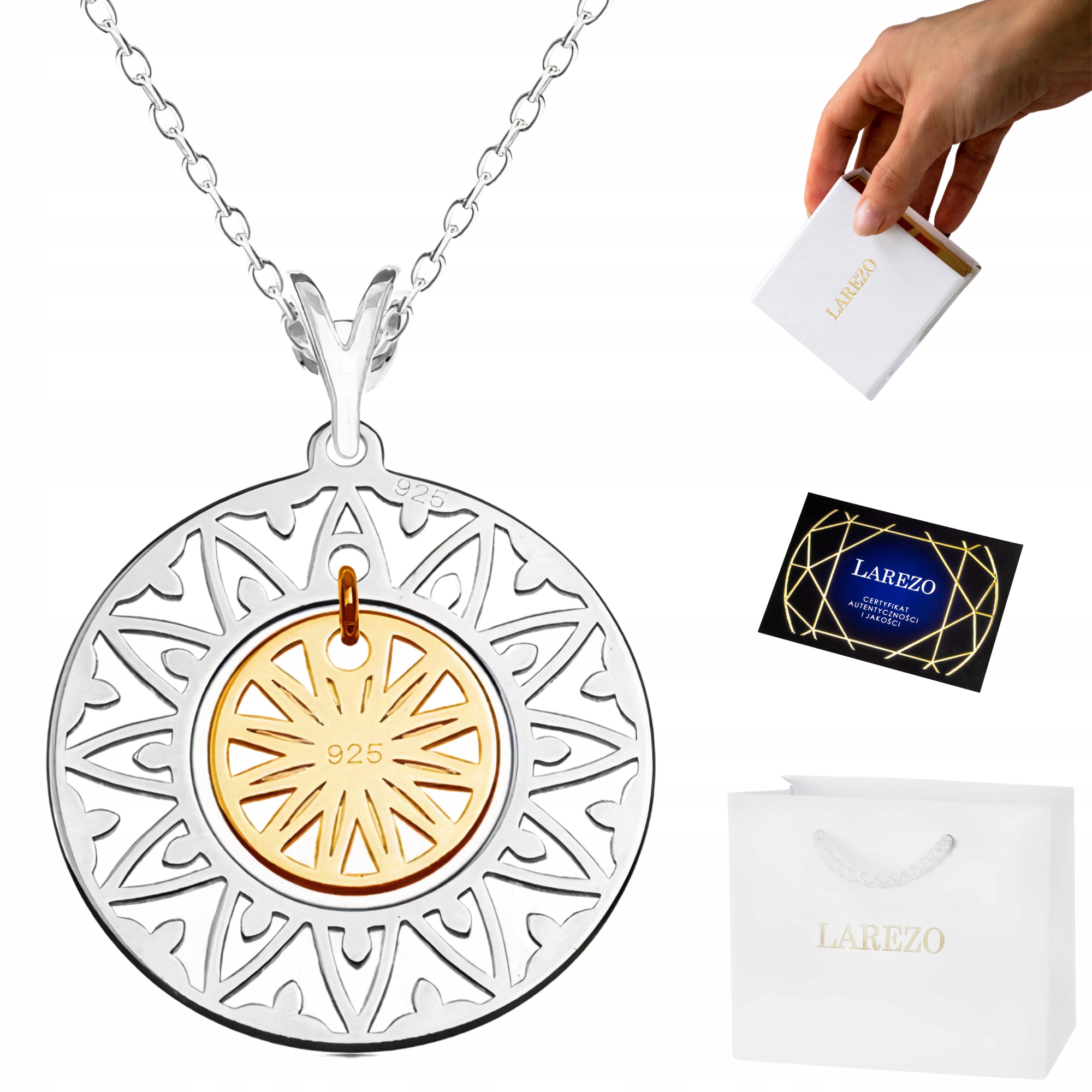 Stříbrný náhrdelník 925 Ažurový Kulatý Kolečko Ozdobný kruh Barevný Medailon