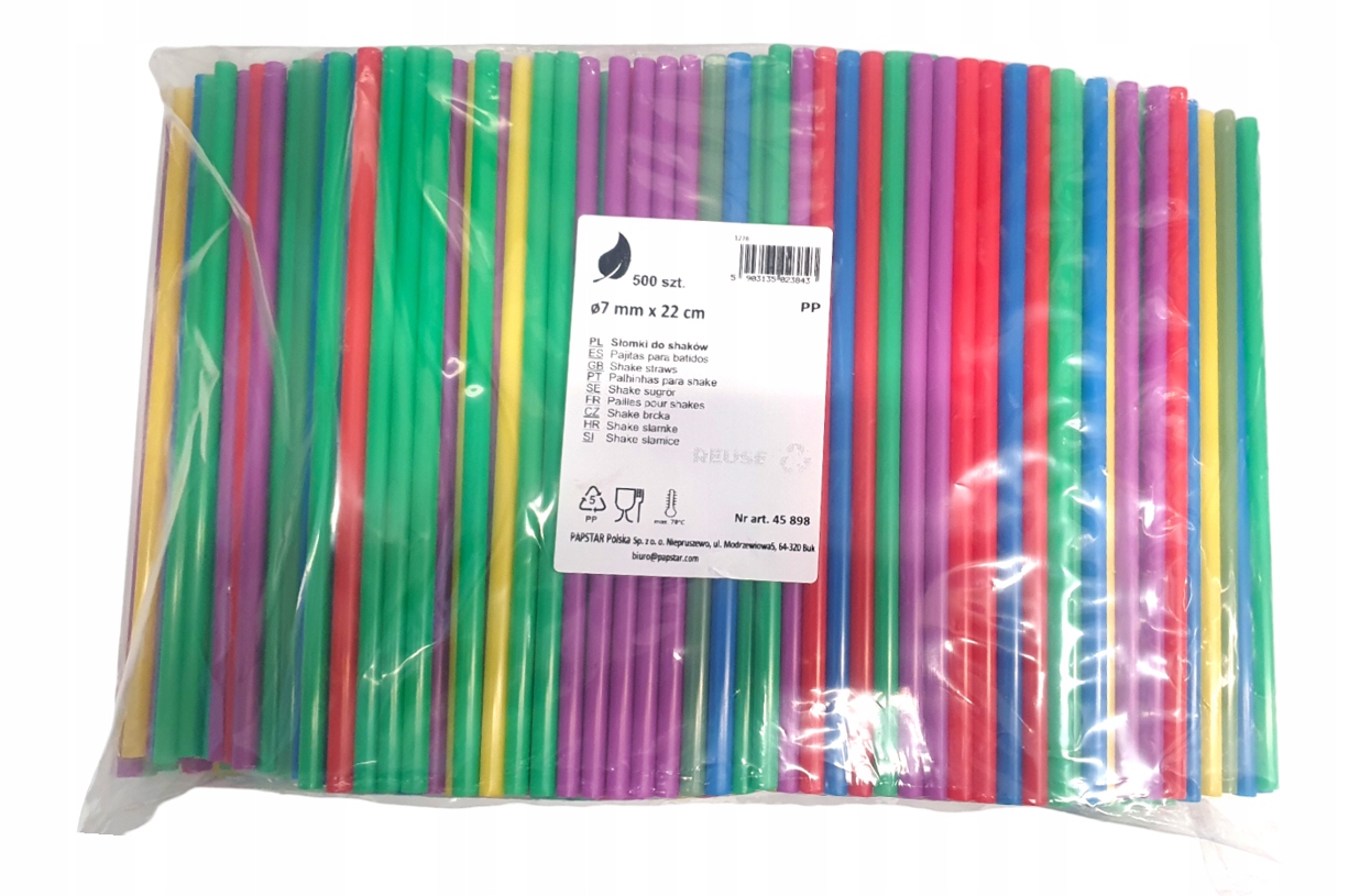 Słomki plastikowe proste kolorowe mix 500szt. 22cm 7mm wielorazowe RESUE EAN (GTIN) 5903135023843