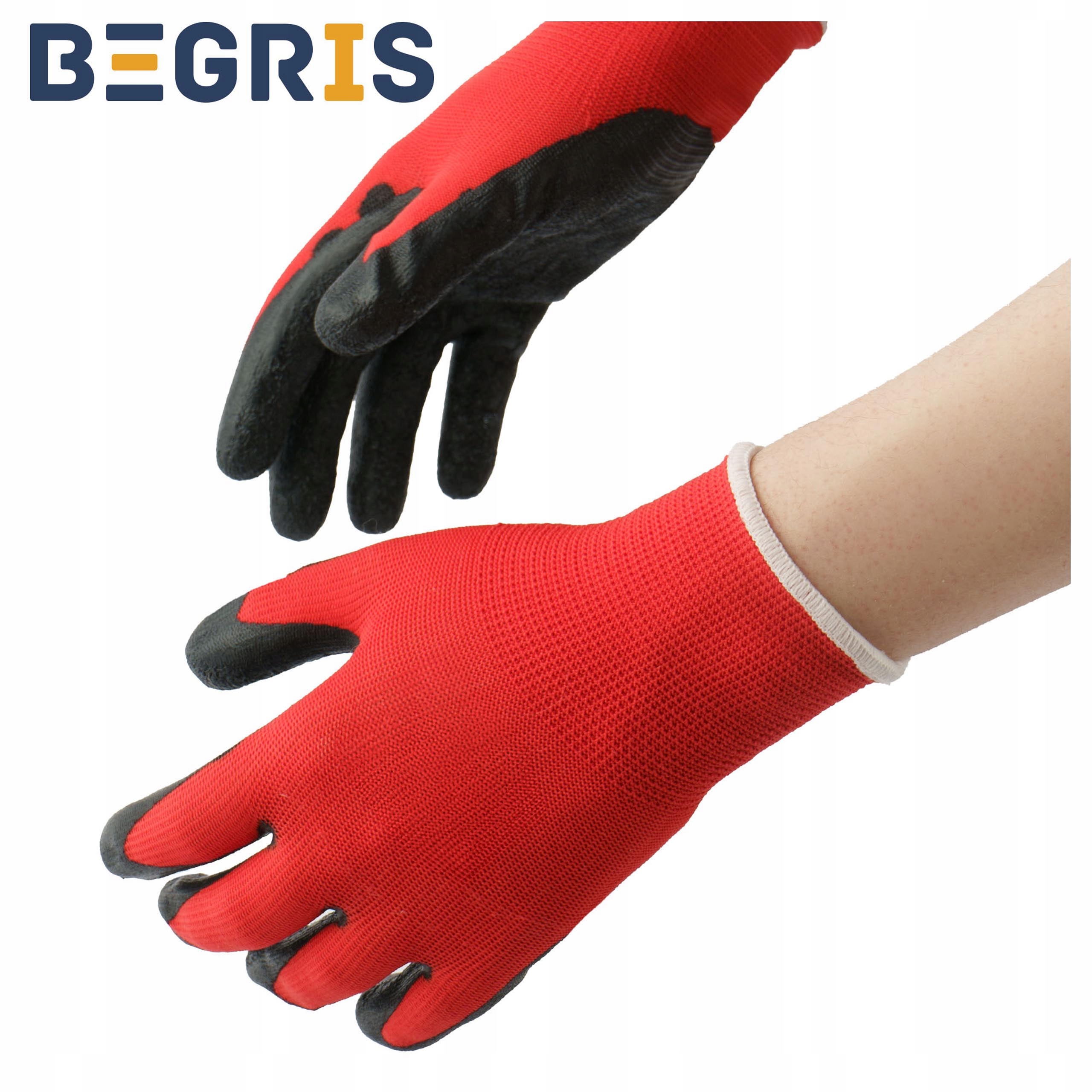 RĘKAWICE ROBOCZE LATEX ROZ 8 RĘKAWICZKI OCHRONNE CZERWONE LATEKS LATEKSOWE Marka Begris