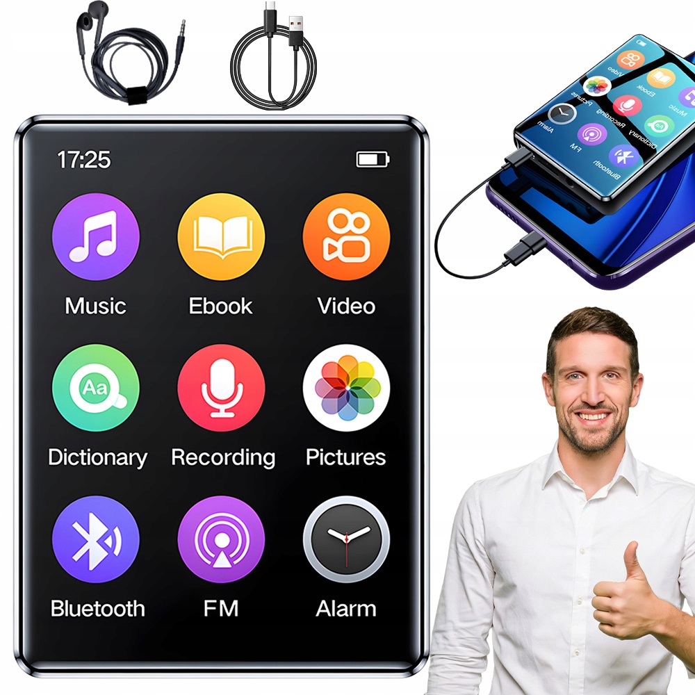 ODTWARZACZ MP3 MP4 BLUETOOTH 5.2 RADIO FM DOTYK 2.4 CALA CZARNY