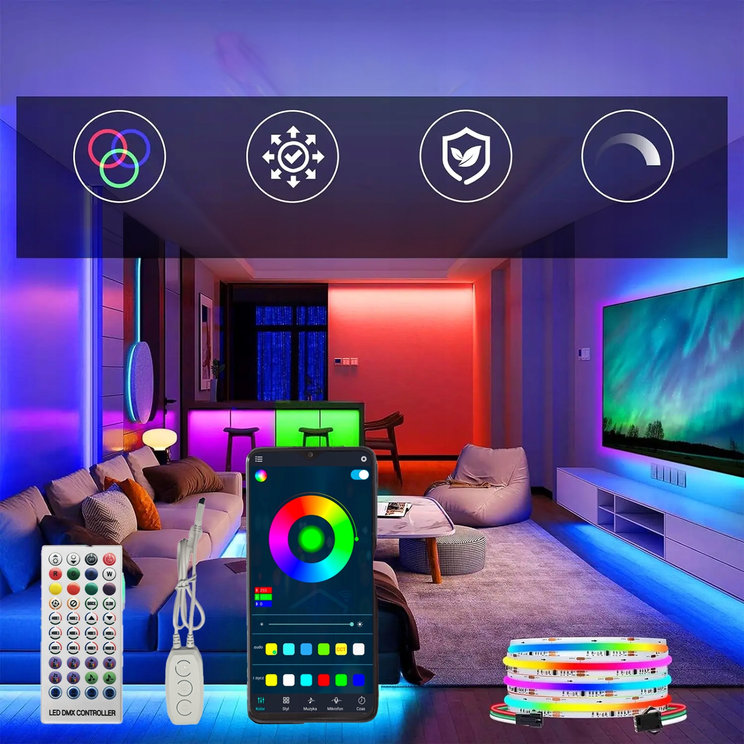 TAŚMA LED 5M COB NEON RGBIC 576LEDM WS2811 BLUETOOTH APLIKACJA PILOT ZESTAW Marka inna