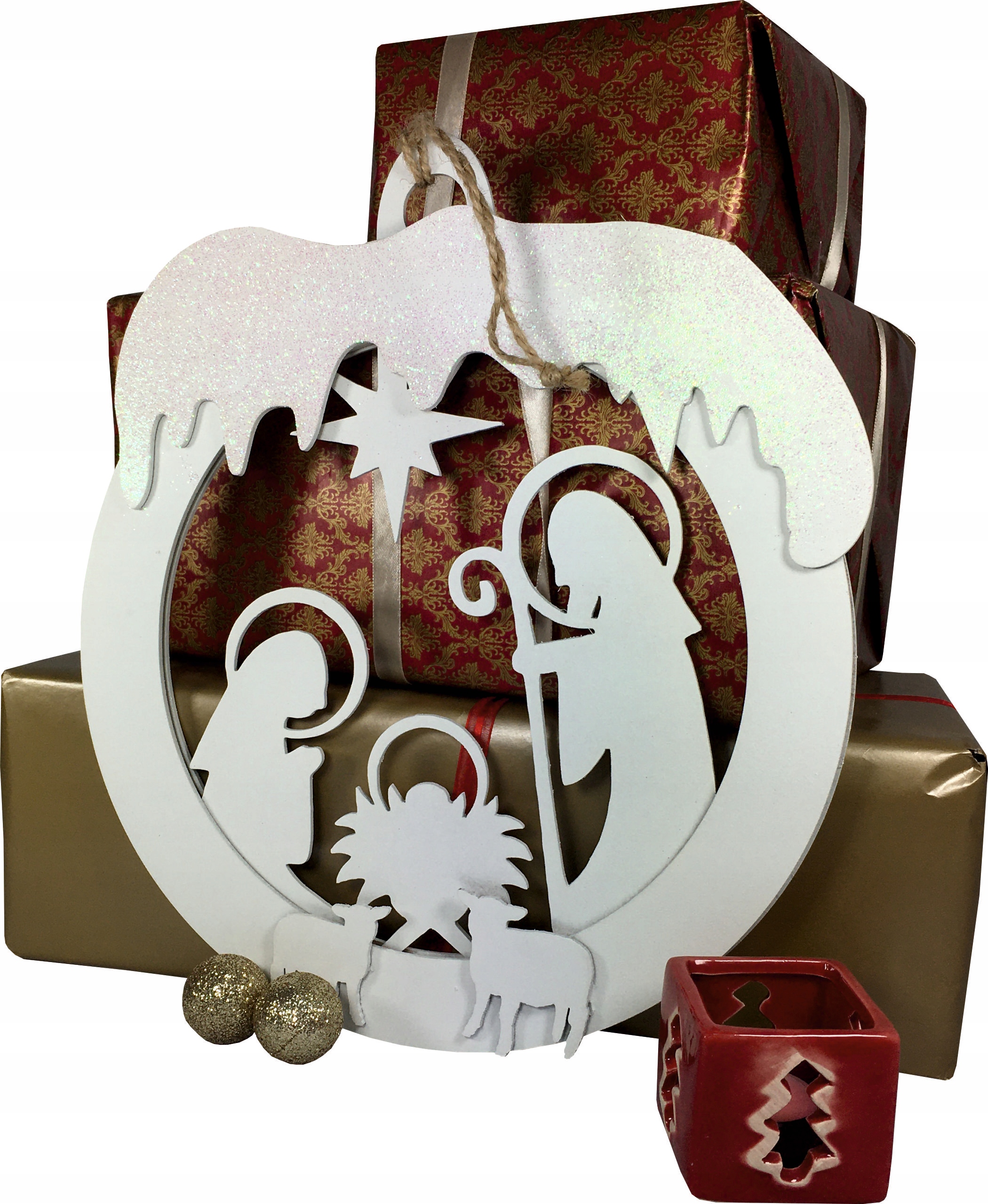 BOMBKA 2D ZAWIESZKA STAJENKA ŚWIĘTA DEKORACJE 33CM