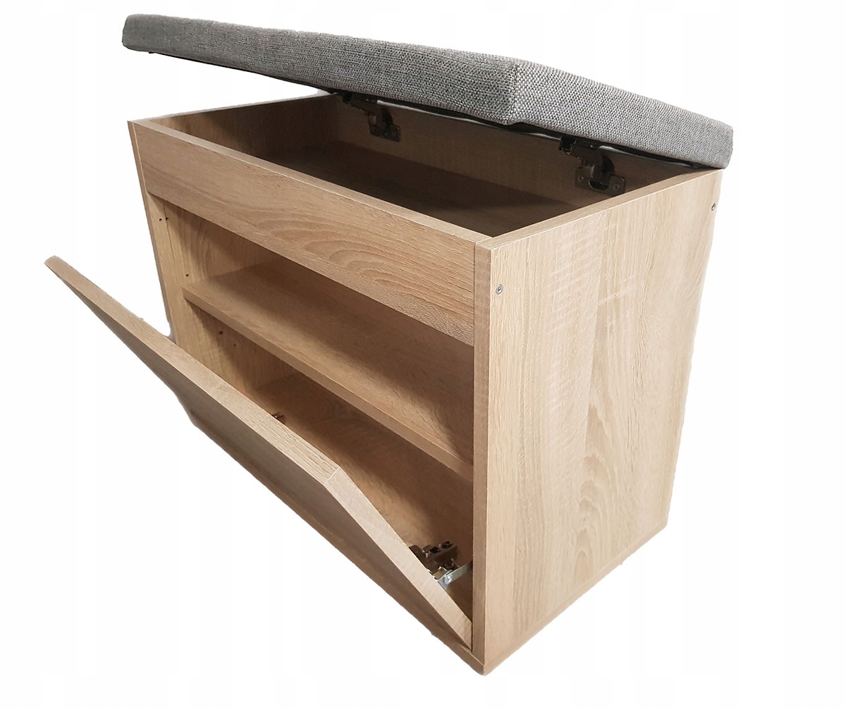 SCHOWEK NA BUTY Z SIEDZISKIEM SZAFKA SONOMA 80x43 PUFA TAPICEROWANA